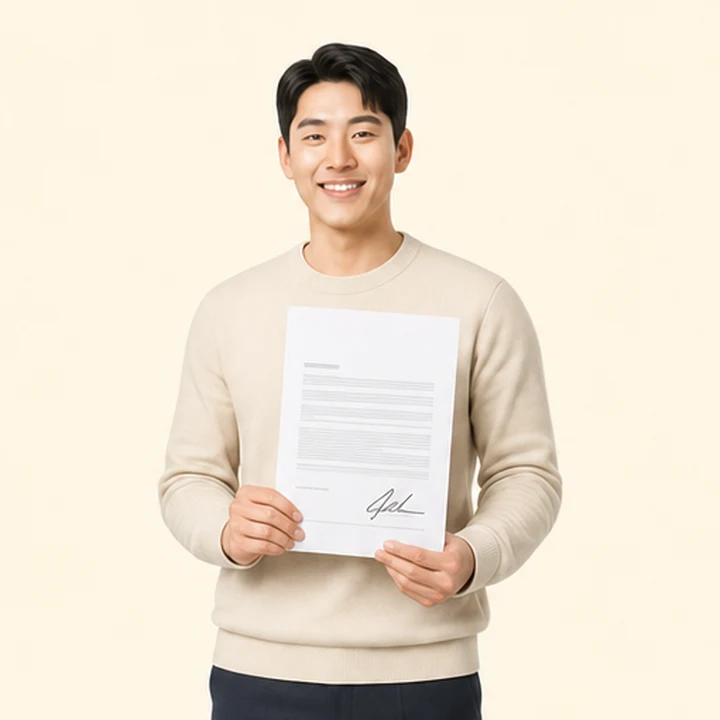 스타리아 신차 장기렌트카 서면 견적서를 들고 있는 고객